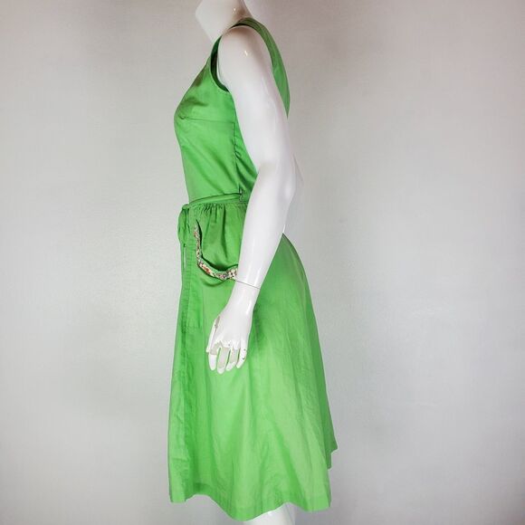 Vintage 50's Swirl Green Apron Wrap Dress - Picture 2 of 9